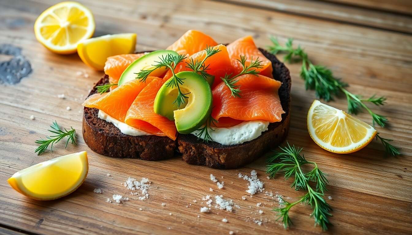 Toast scandinave au saumon fumé, avocat et aneth frais