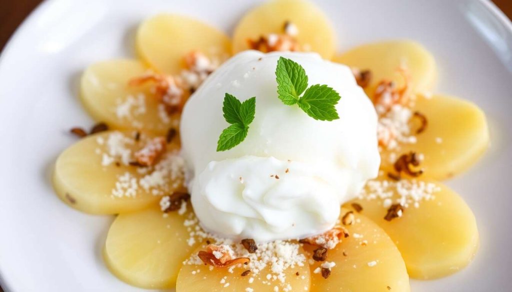 Carpaccio d'ananas, sorbet coco pour une touche exotique