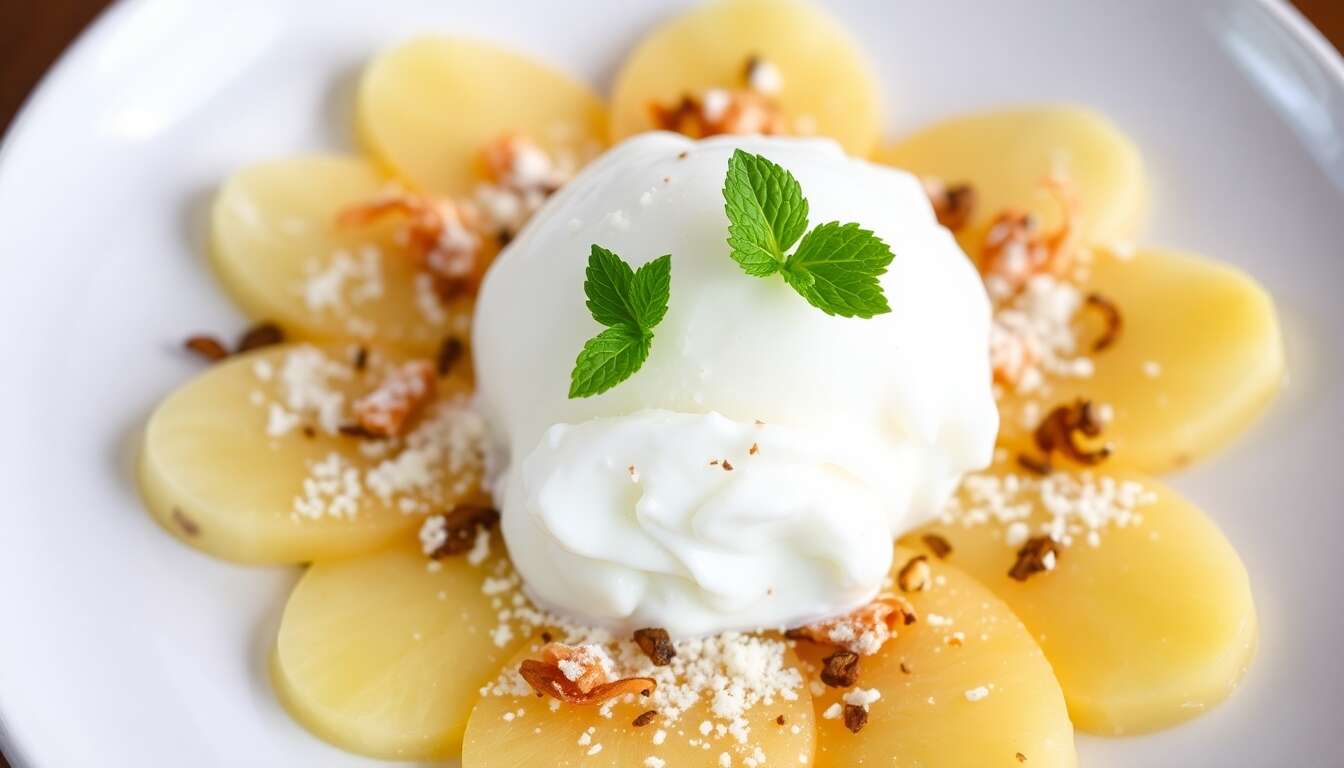 Carpaccio d'ananas, sorbet coco pour une touche exotique