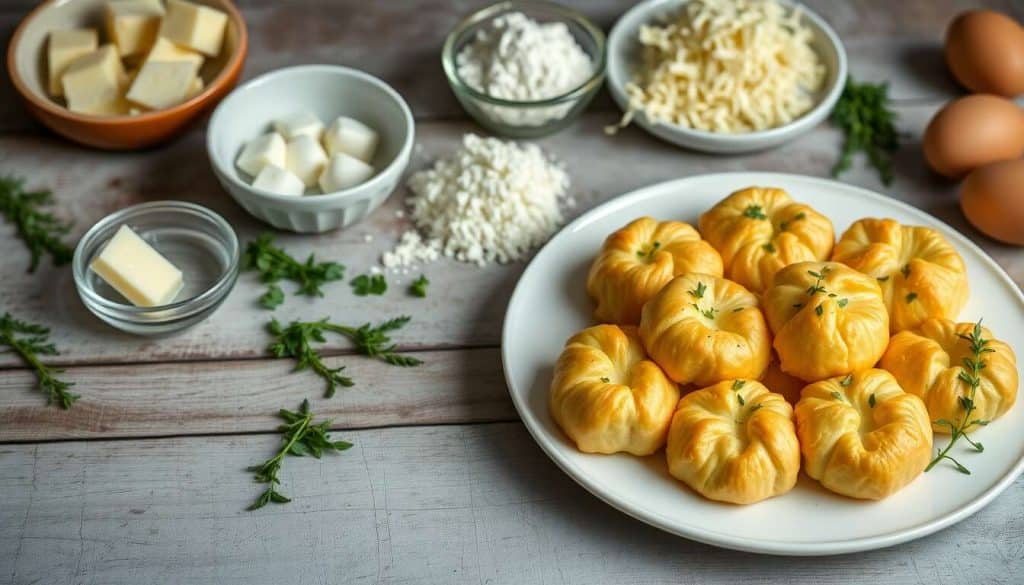 Gougères au fromage emmental parsemées d’herbes fraîches