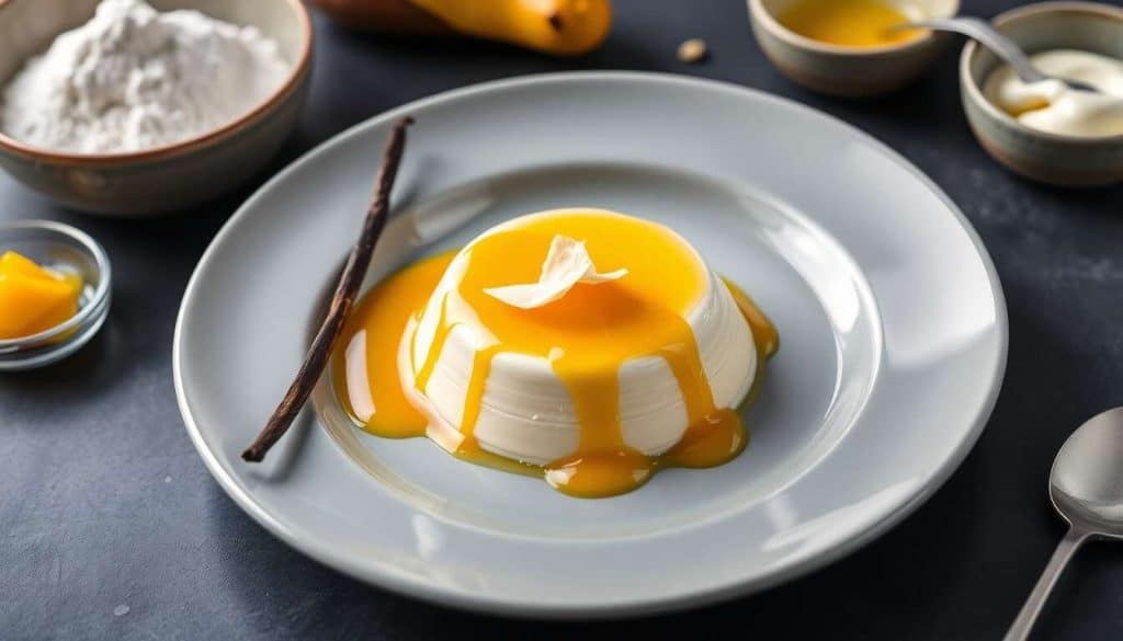 Panna cotta vanille et coulis de mangue