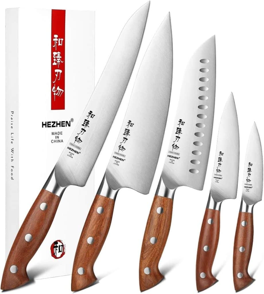 Test : set de couteaux de cuisine HEZHEN 5 pièces en acier inoxydable