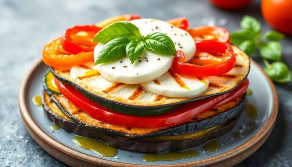 Mille-feuille de légumes d'été et mozzarella di Bufala