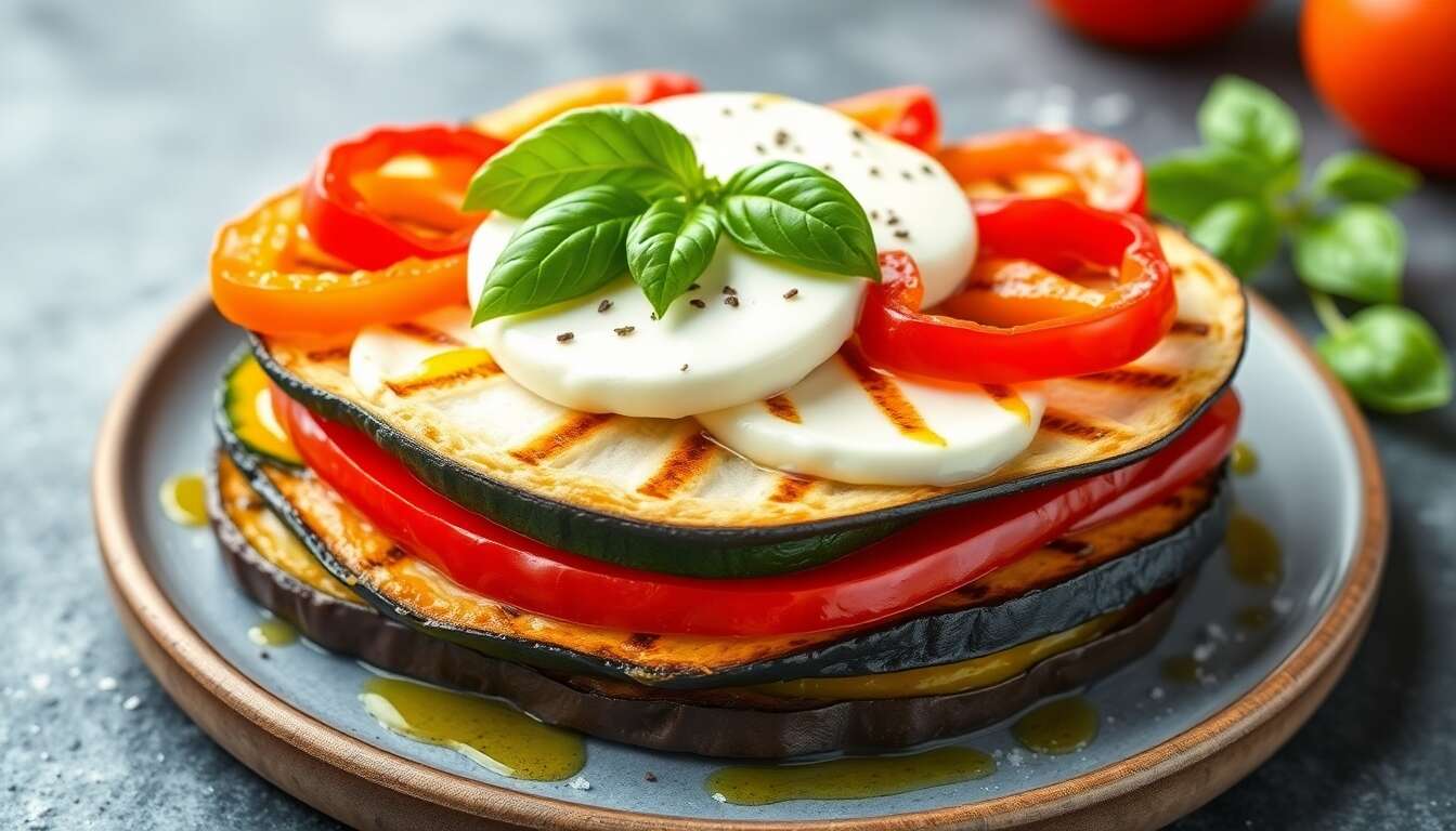Mille-feuille de légumes d'été et mozzarella di Bufala