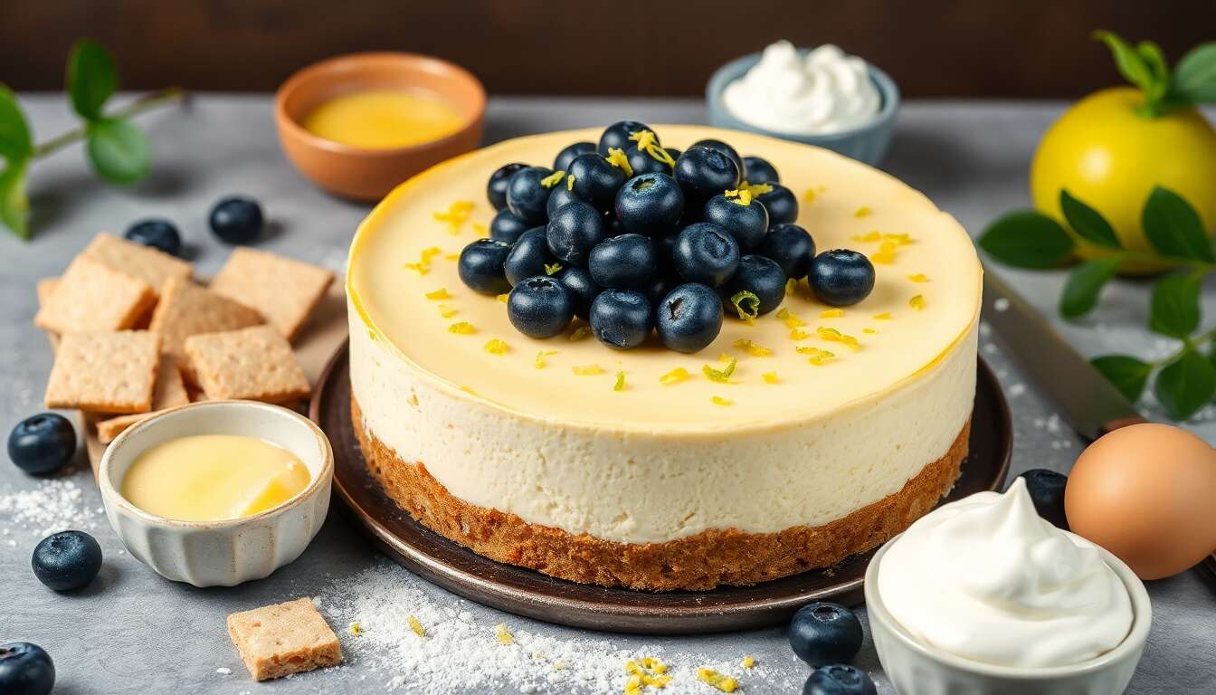 Cheesecake aux myrtilles sauvages et zeste de citron vert