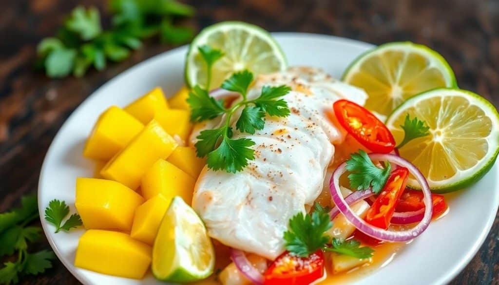 Ceviche exotique de dorade, coriandre et mangue