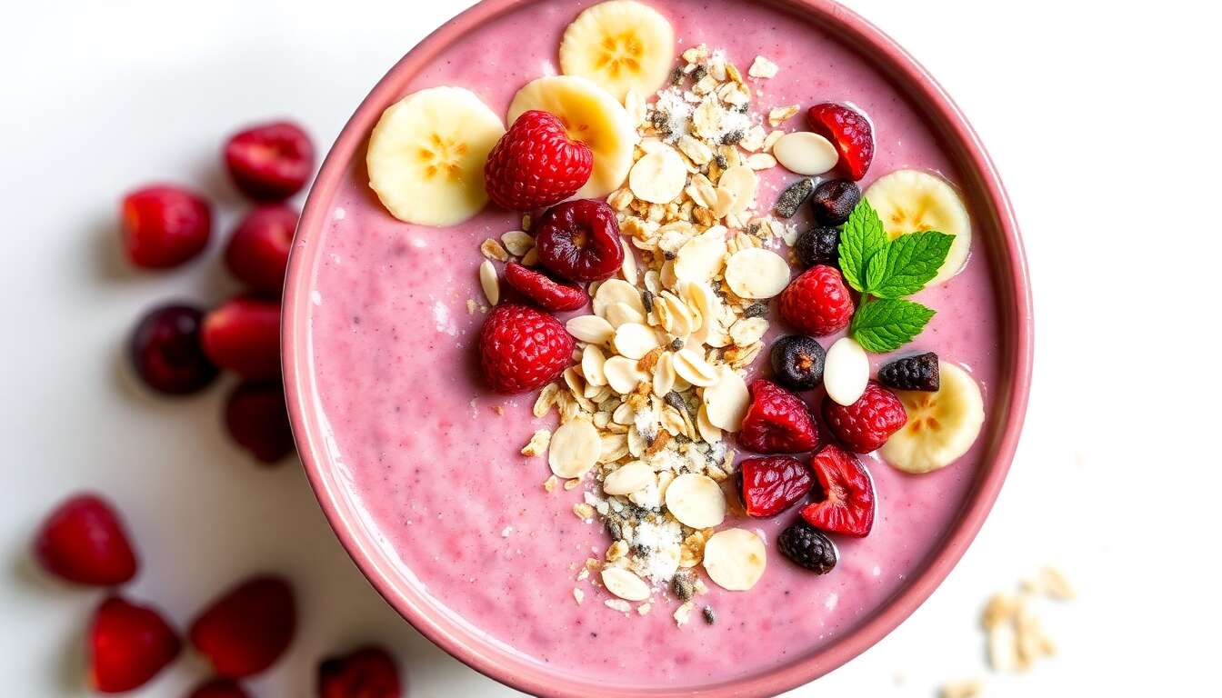 Smoothie bowl aux fruits rouges, granola croustillant