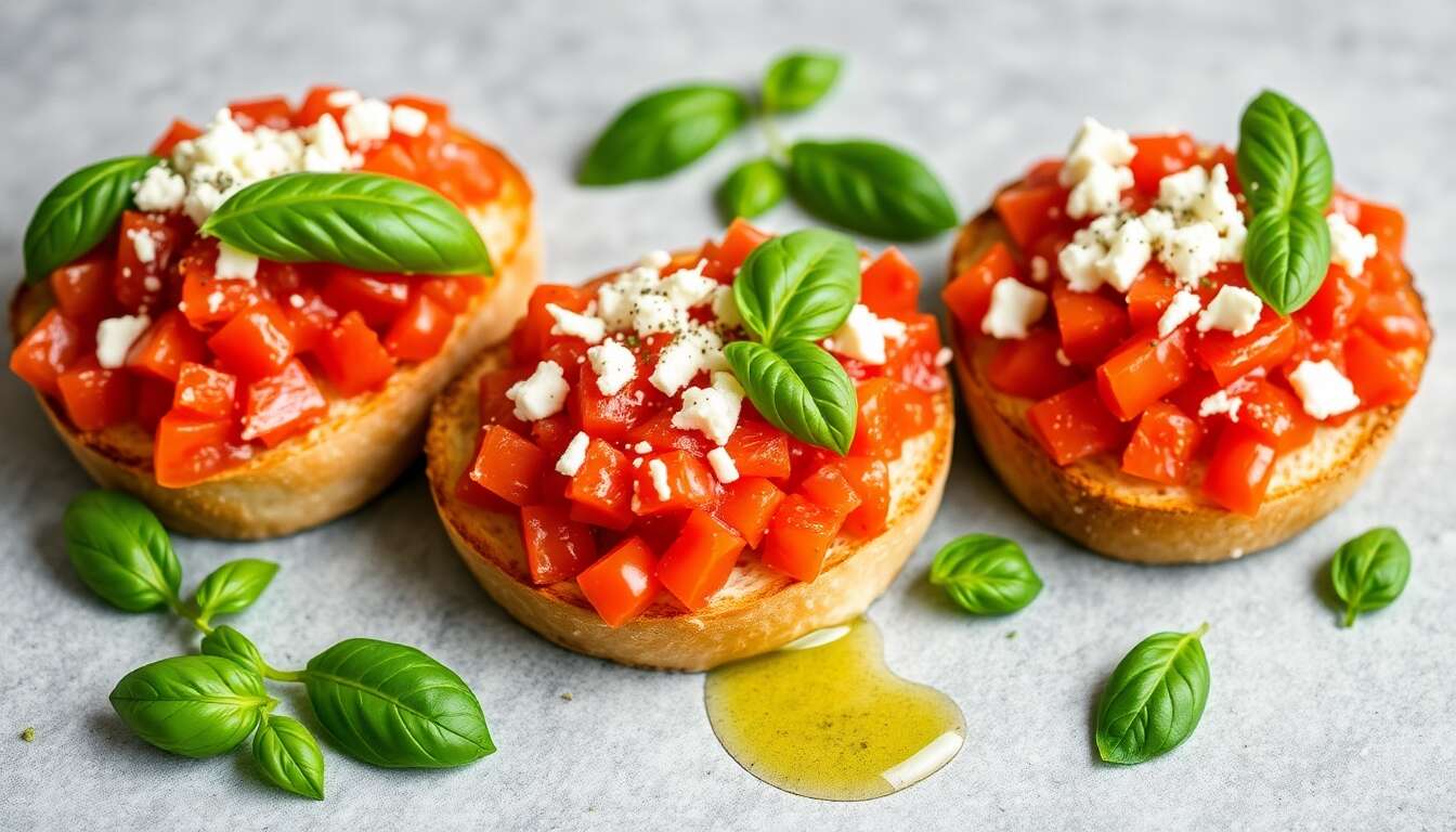 Bruschettas tomates-mozzarella et basilic du jardin