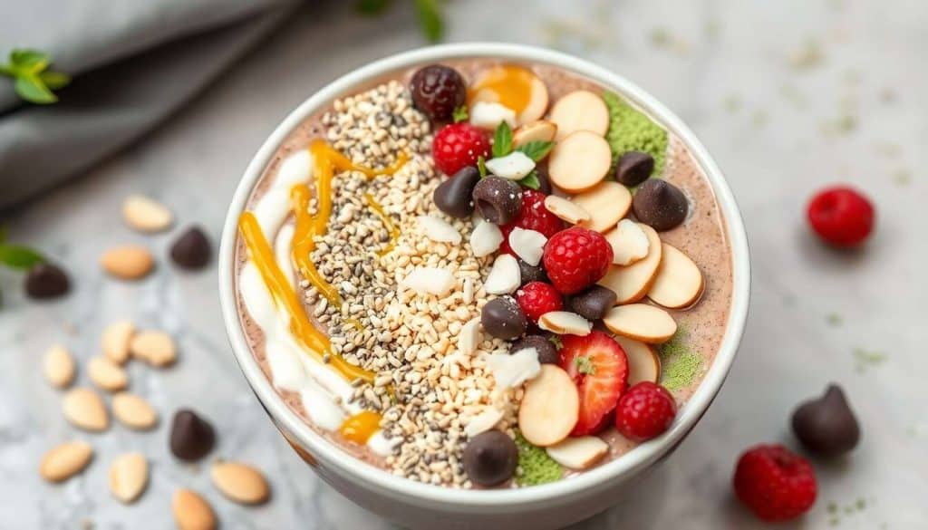 Smoothie bowl décoré pour un dessert sain et coloré