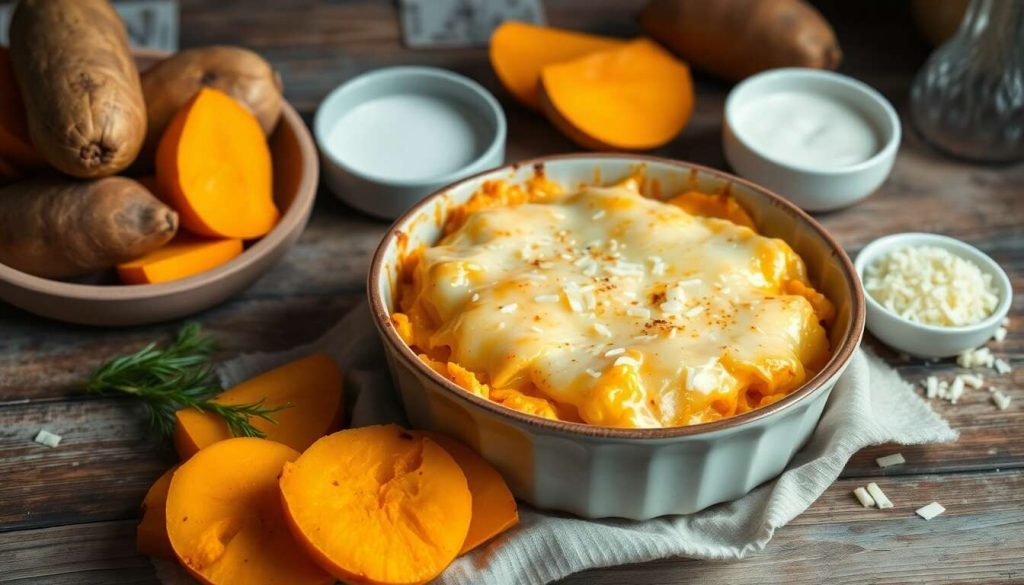 Gratin fondant de patates douces au lait de coco