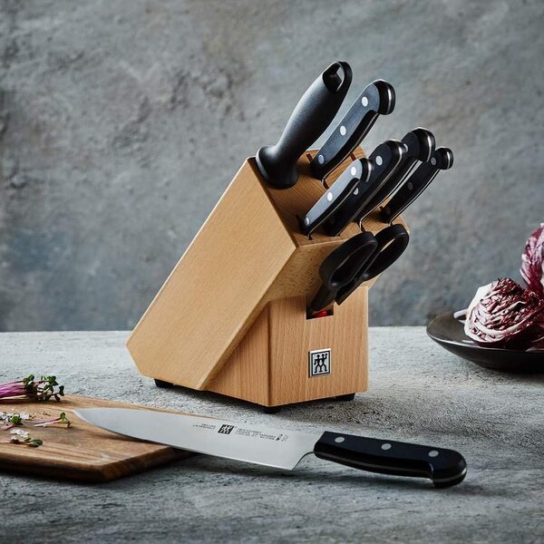 ZWILLING 31665-000-0 Bloc de couteaux 9-pcs TWIN Gourmet, Bois Clair, 9 pièces