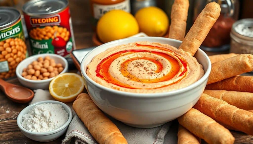 Houmous crémeux aux poivrons rôtis avec ses gressins maison