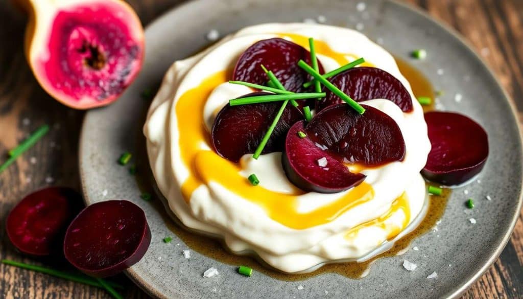 Mousse de chèvre frais et son ballet de betteraves magiques