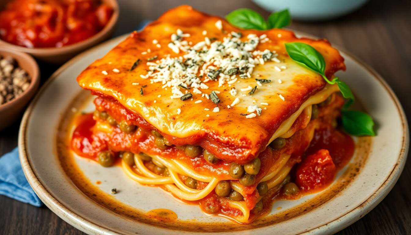 Lasagnes végétariennes grillées, coulis de tomates maison