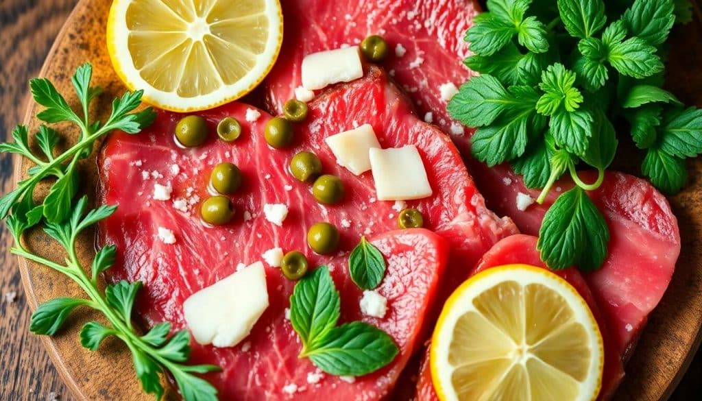 Carpaccio de bœuf parfumé aux herbes fraîches