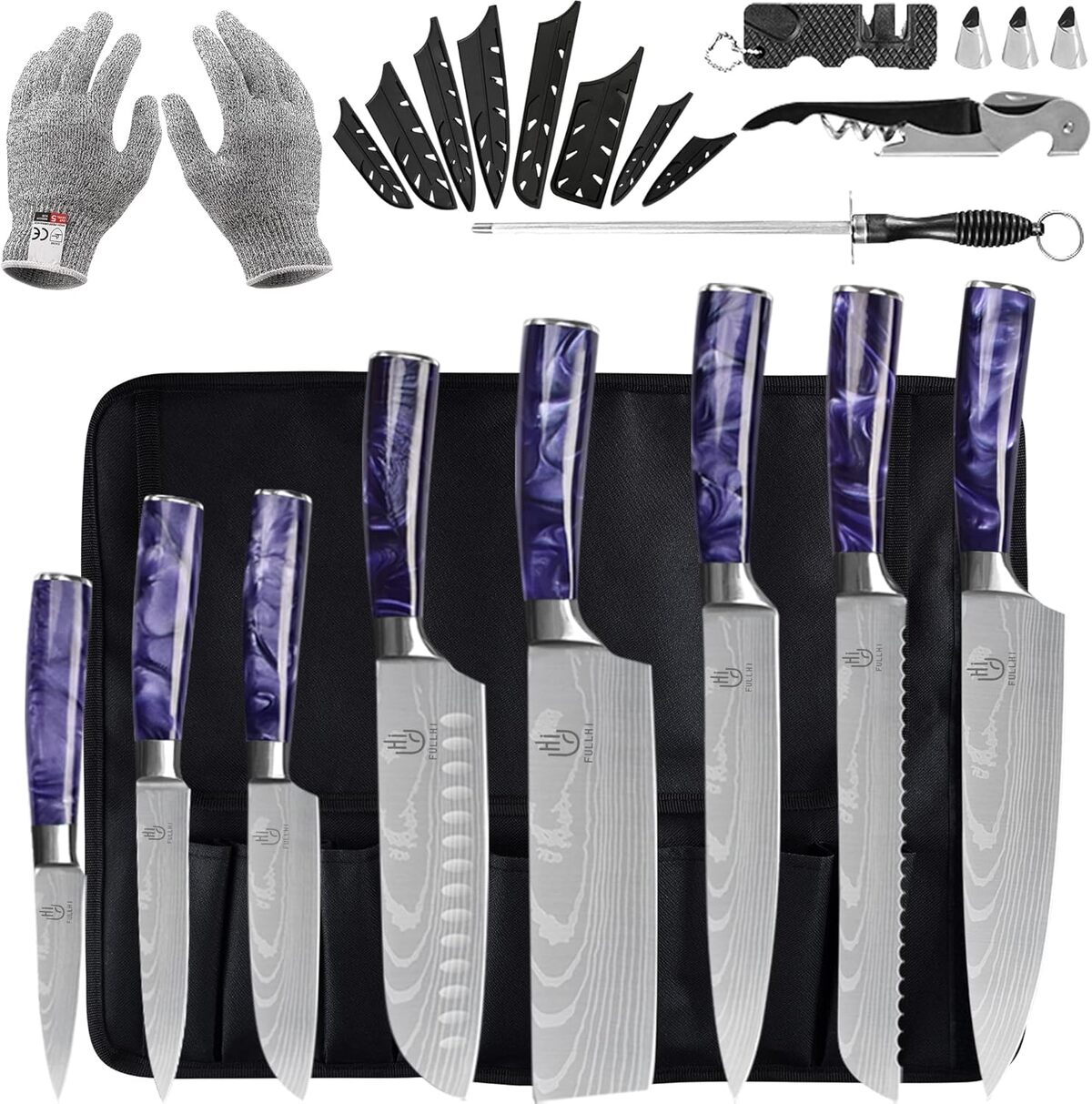 Test : set de couteaux japonais Fullhi 14 pièces manche violet