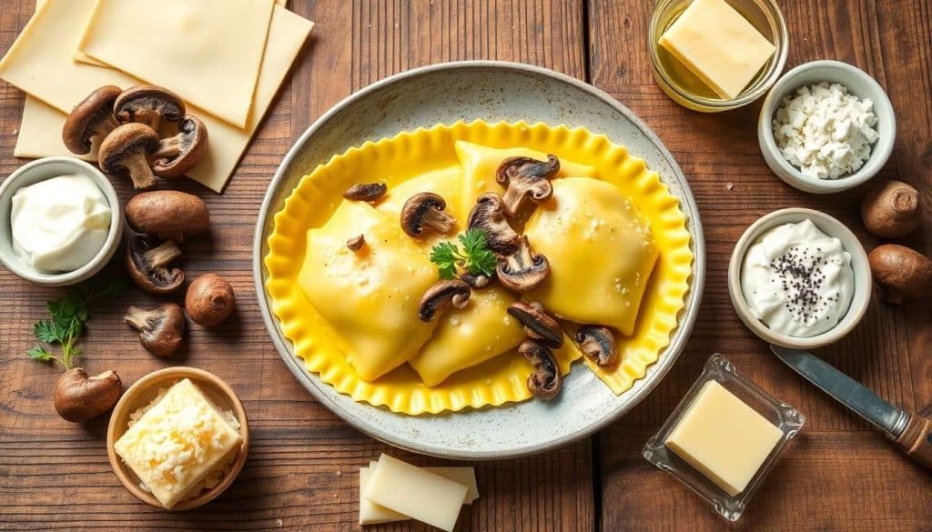 Ravioles ouvertes aux champignons sauvages et émulsion au parmesan