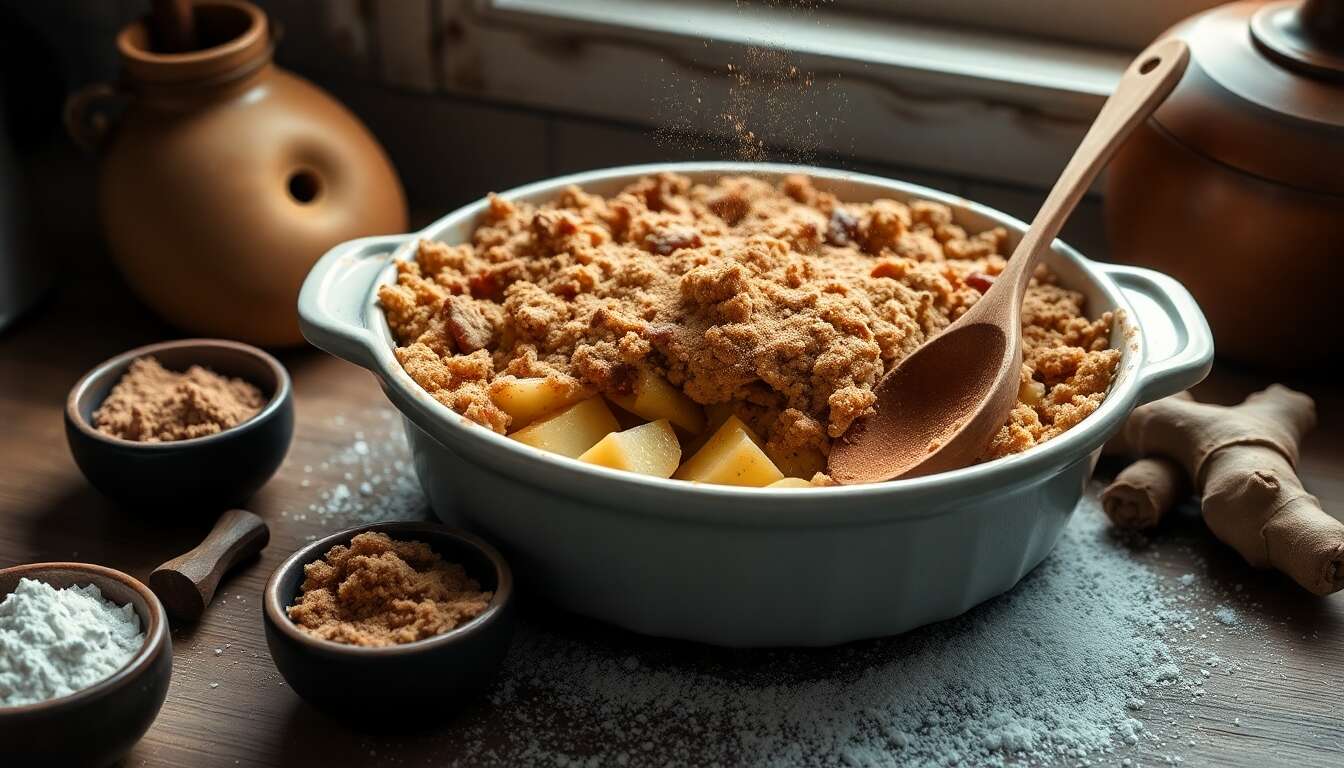 Crumble pommes-cannelle avec sa pointe de gingembre frais