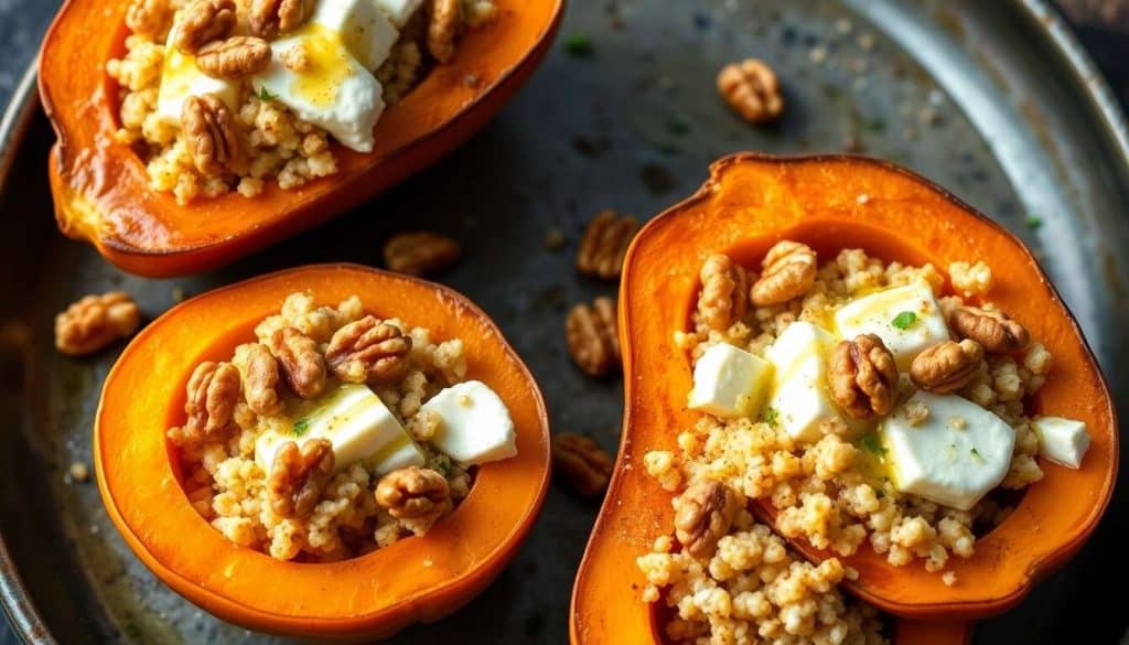 Courges farcies au quinoa et chèvre, réconfort automnal