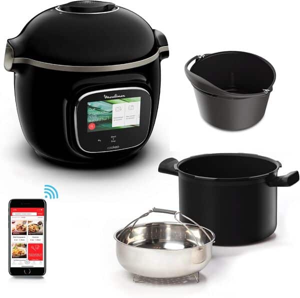 Moulinex Cookeo Touch Wifi Multicuiseur intelligent haute pression + moule à gâteaux 18 cm, 6 L, Ecran tactile, 250 recettes intégrées, Application Moulinex YY5297FB, Noir