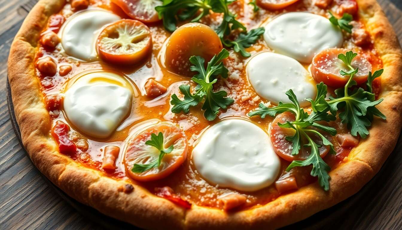 Pizza blanche gourmande artichauts, jambon cru & roquette