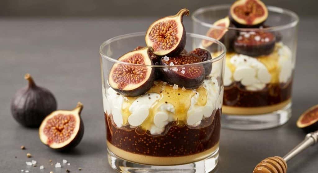 Délice de chèvre frais en verrine et son confit de figues