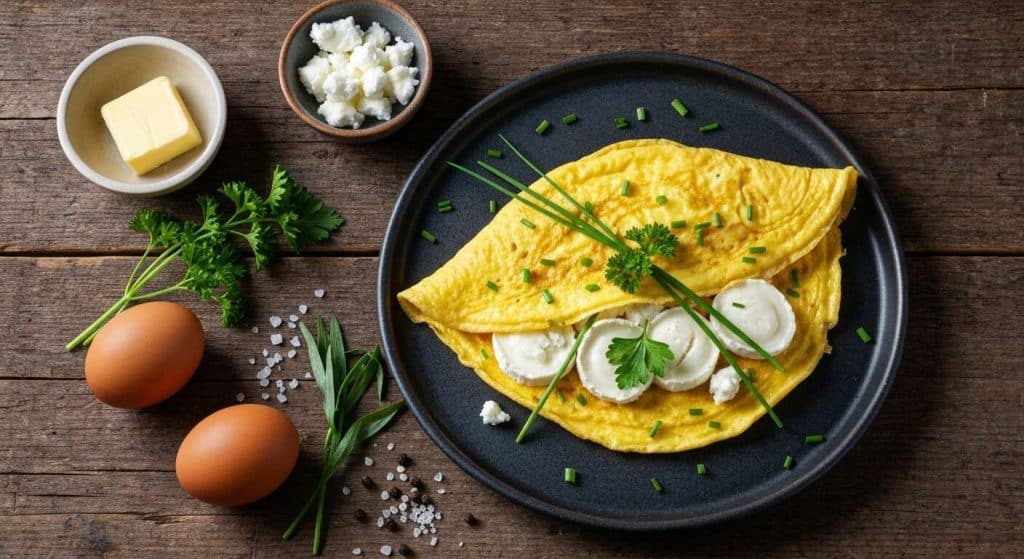 Omelette aux fines herbes et chèvre frais