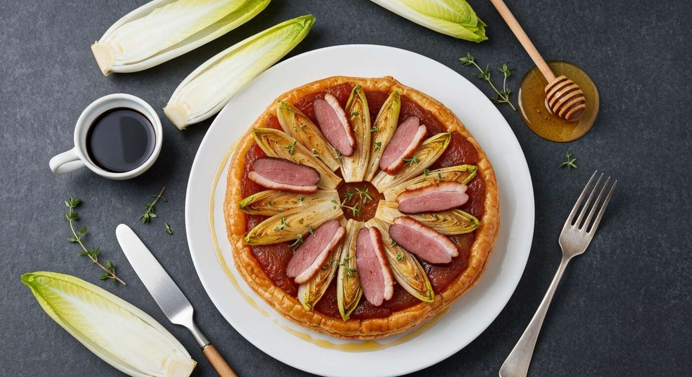 Tatin d'endives caramélisées au magret fumé