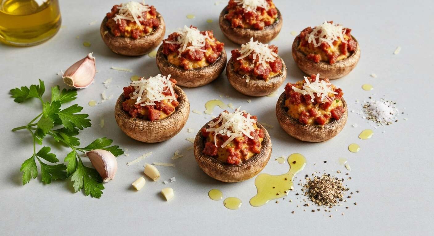 Champignons farcis à la crème de chorizo et Parmesan