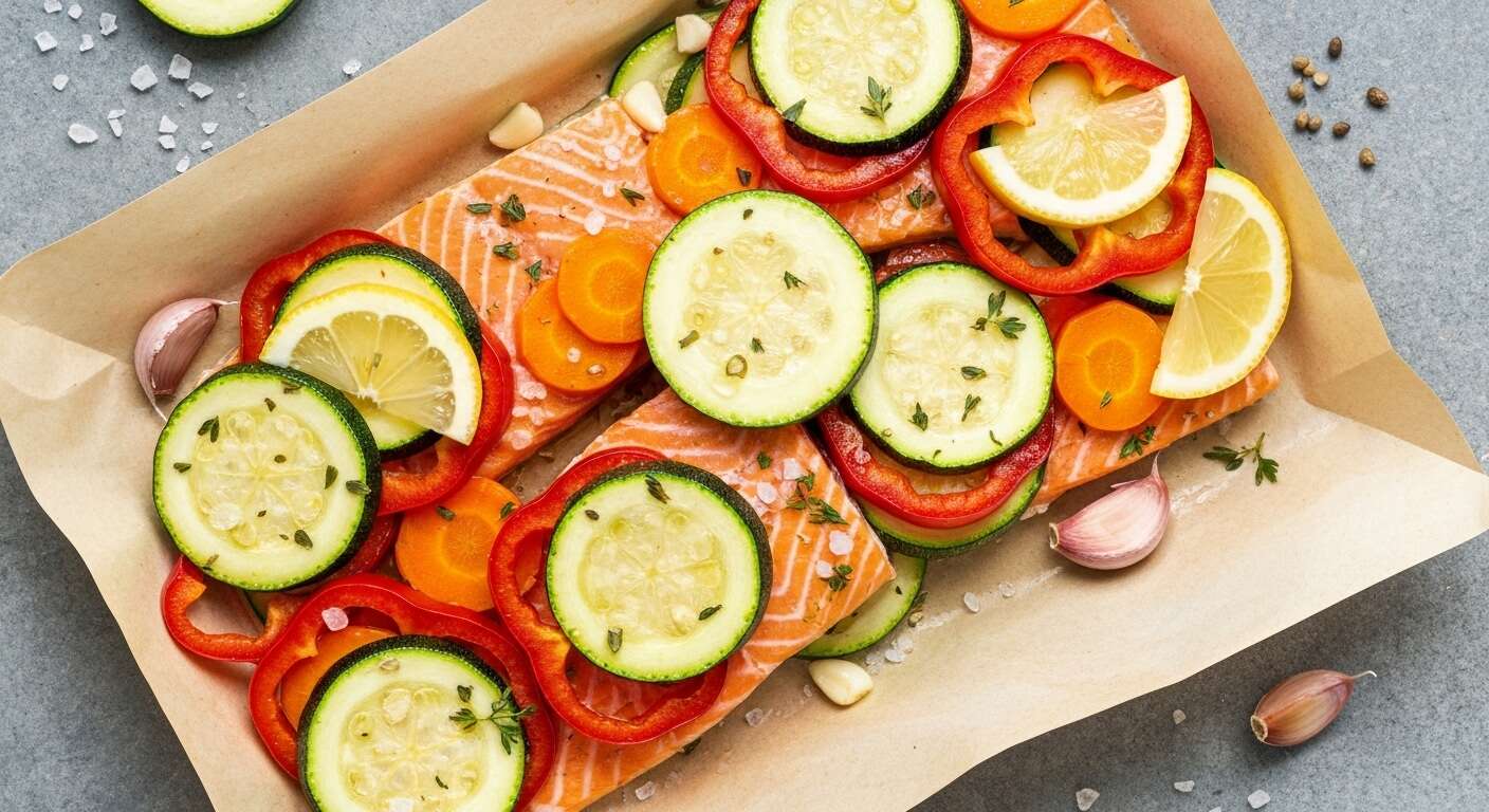 Saumon et légumes en papillote d'herbes fraîches