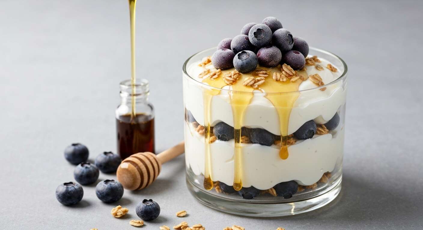 Parfait glacé aux myrtilles, yaourt grec et miel