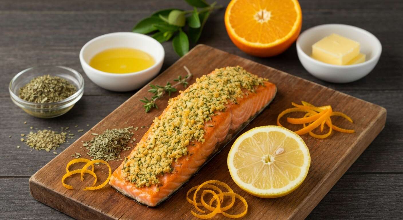 Pavé de saumon en croûte d'herbes et agrumes