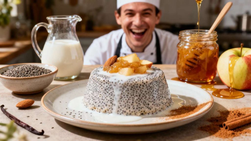 Fondant de chia au lait d'amande et compote de pommes