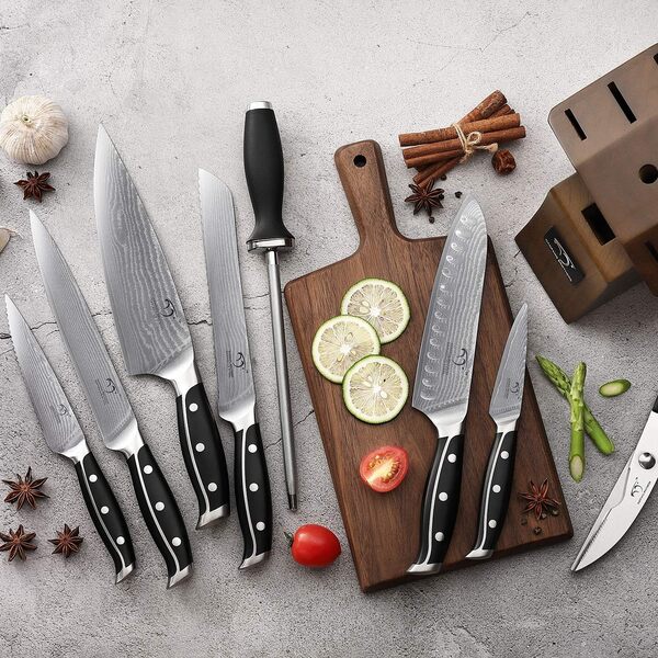 Damas 9 Pièces Set Couteaux de Cuisines Professionnels 67 Couche Acier with Bloc en Bois,