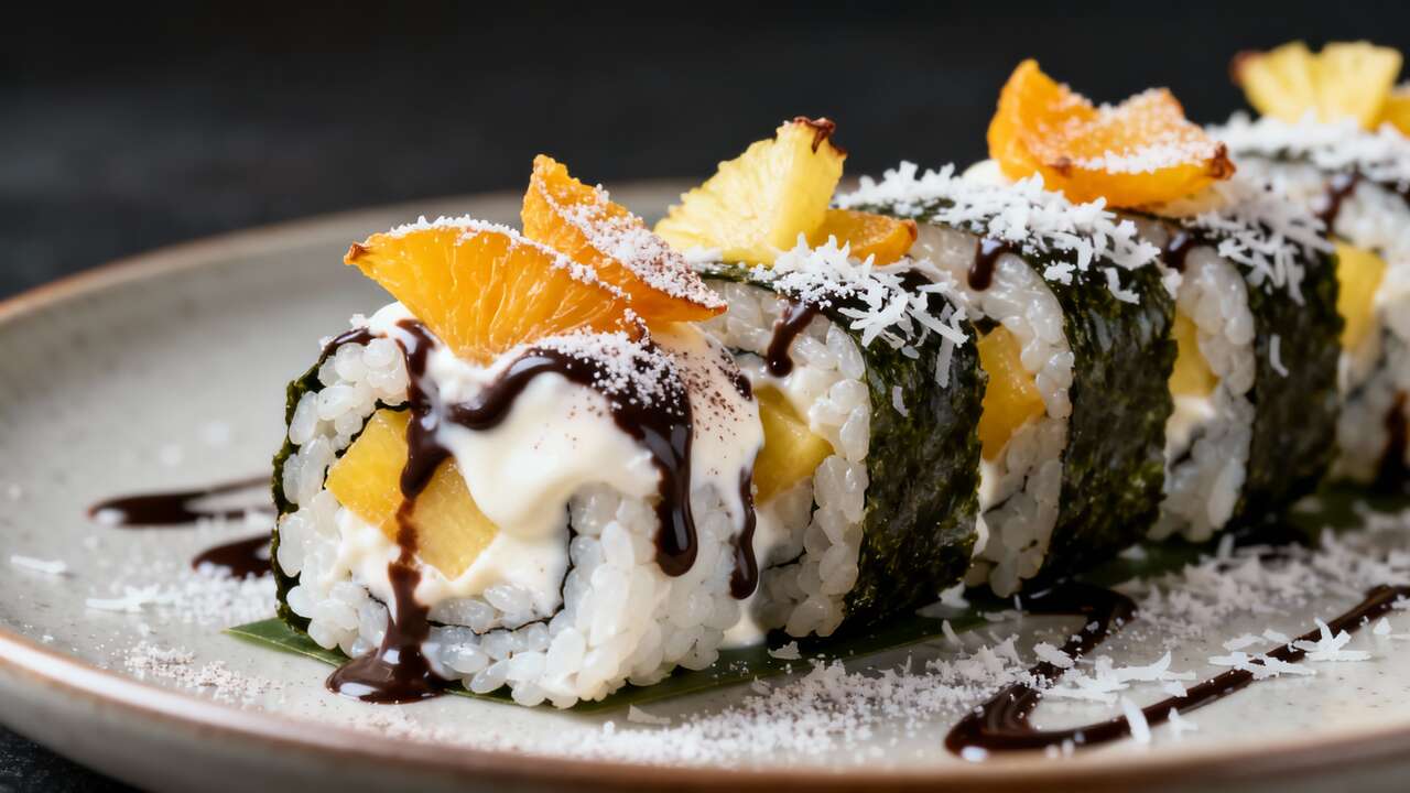 Makis sushi-surprise aux fruits exotiques et sa touche chocolatée
