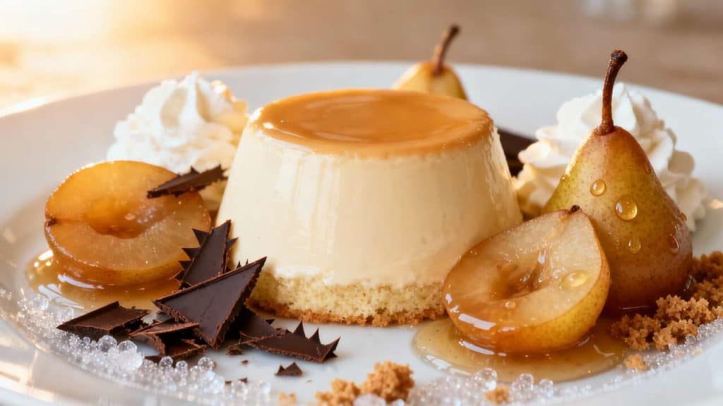 Bavarois poire Belle Hélène sur fond de génoise légère