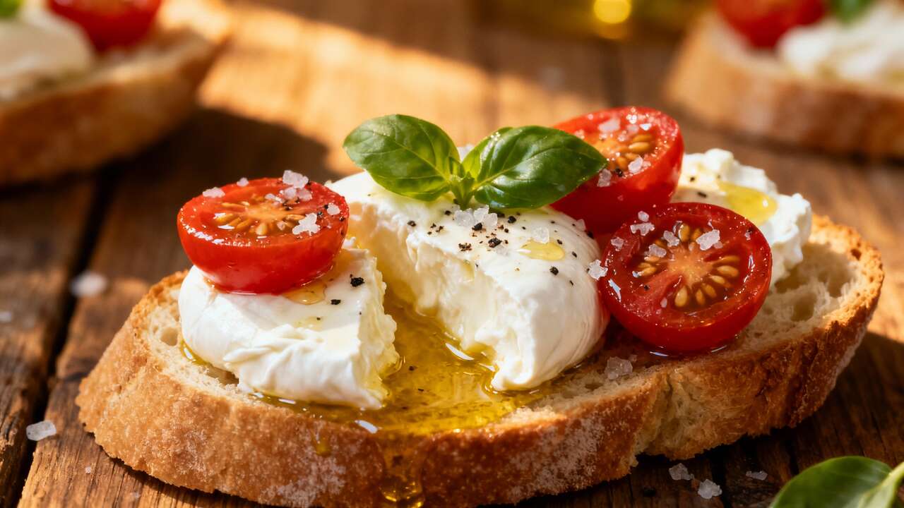 Bruschettas gourmandes à la tomate et burrata onctueuse