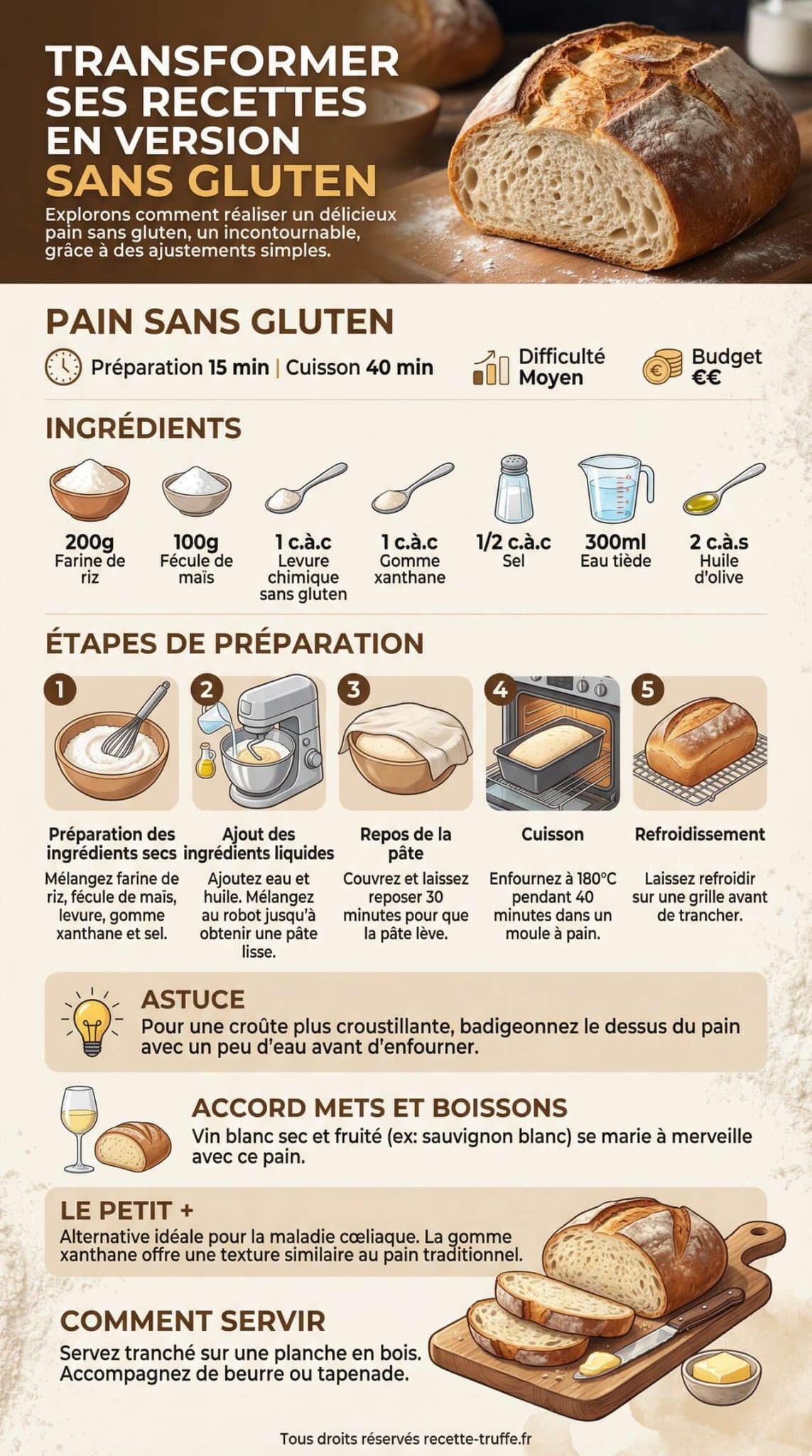 Infographie de la recette Transformer ses recettes en version sans gluten