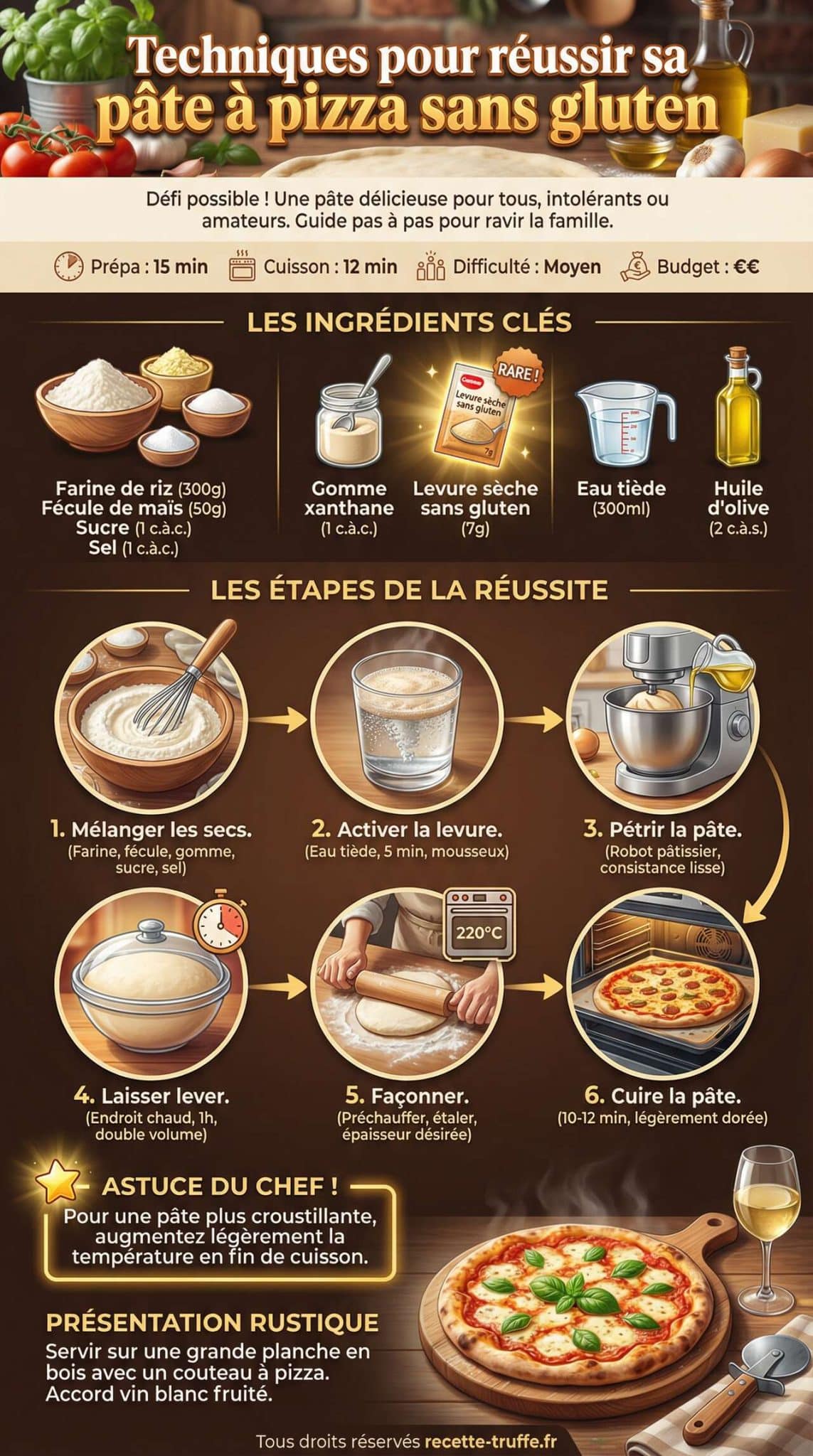 Infographie de la recette Techniques pour r&eacute;ussir sa p&acirc;te &agrave; pizza sans gluten