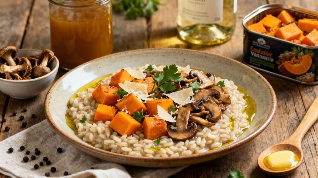 Recette de risotto à la courge rôtie et champignons