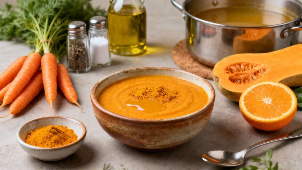 Soupe de carotte, butternut, curcuma et orange : recette savoureuse
