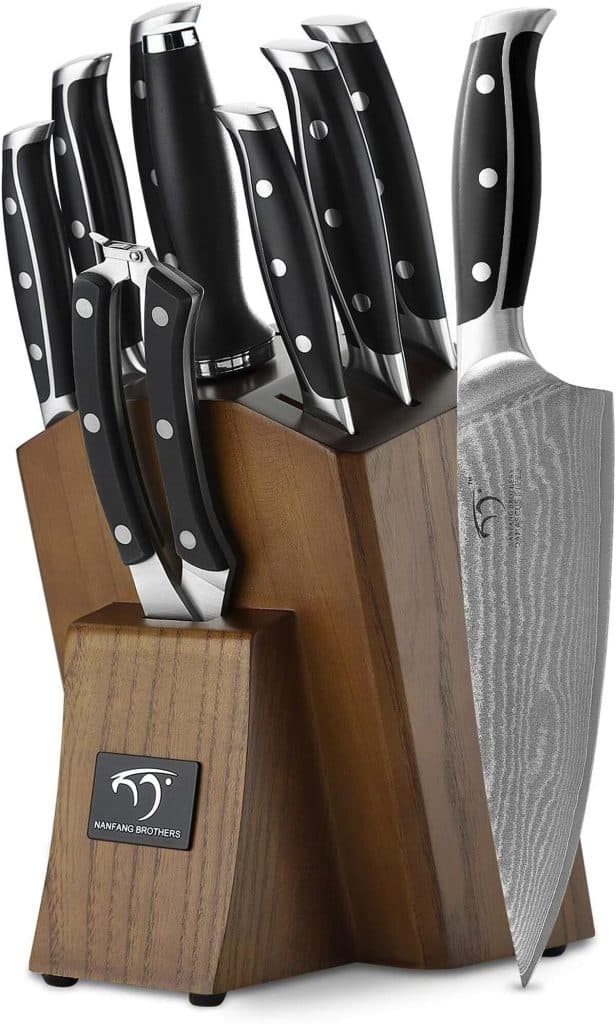 Test : set couteaux professionnels Damas 9 pièces 67 couches avec bloc bois