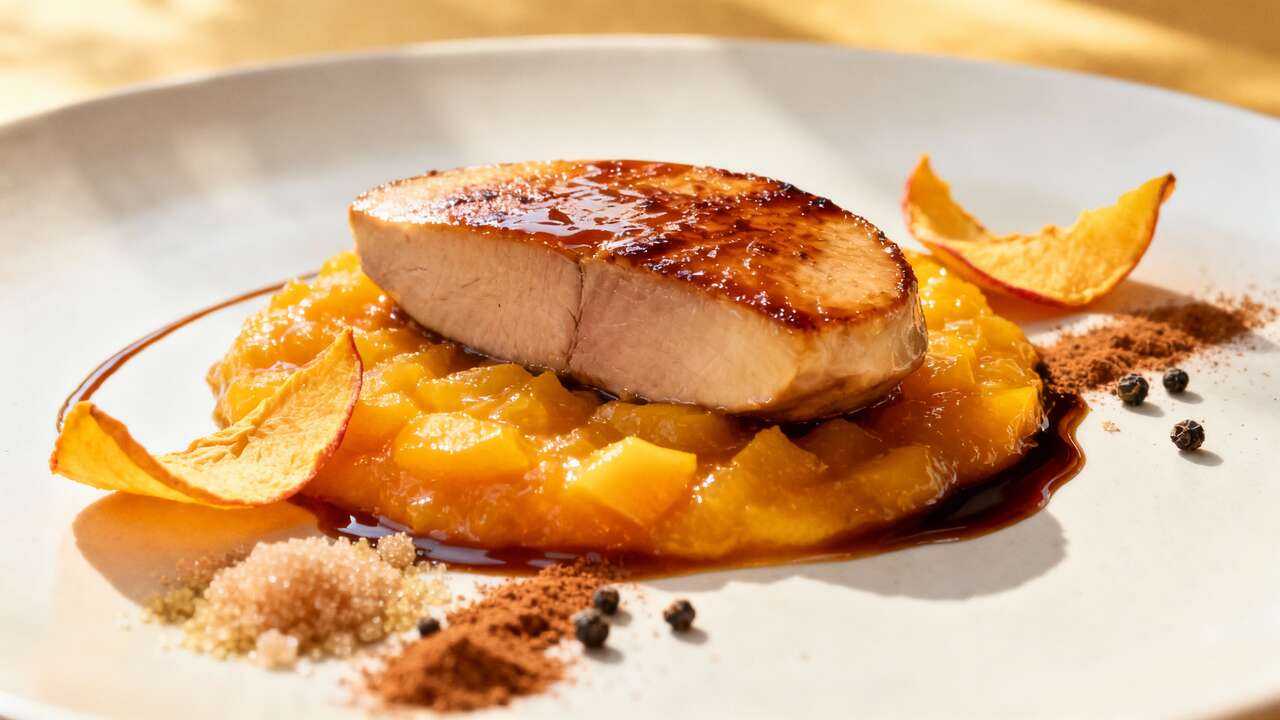 Escalope de foie gras poêlée et chutney de mangue : recette gourmande