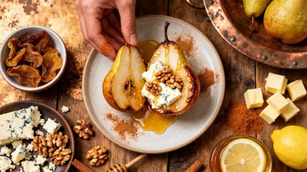 Poire au Four Farcie au Bleu et Noix : recette Gourmande et Facile