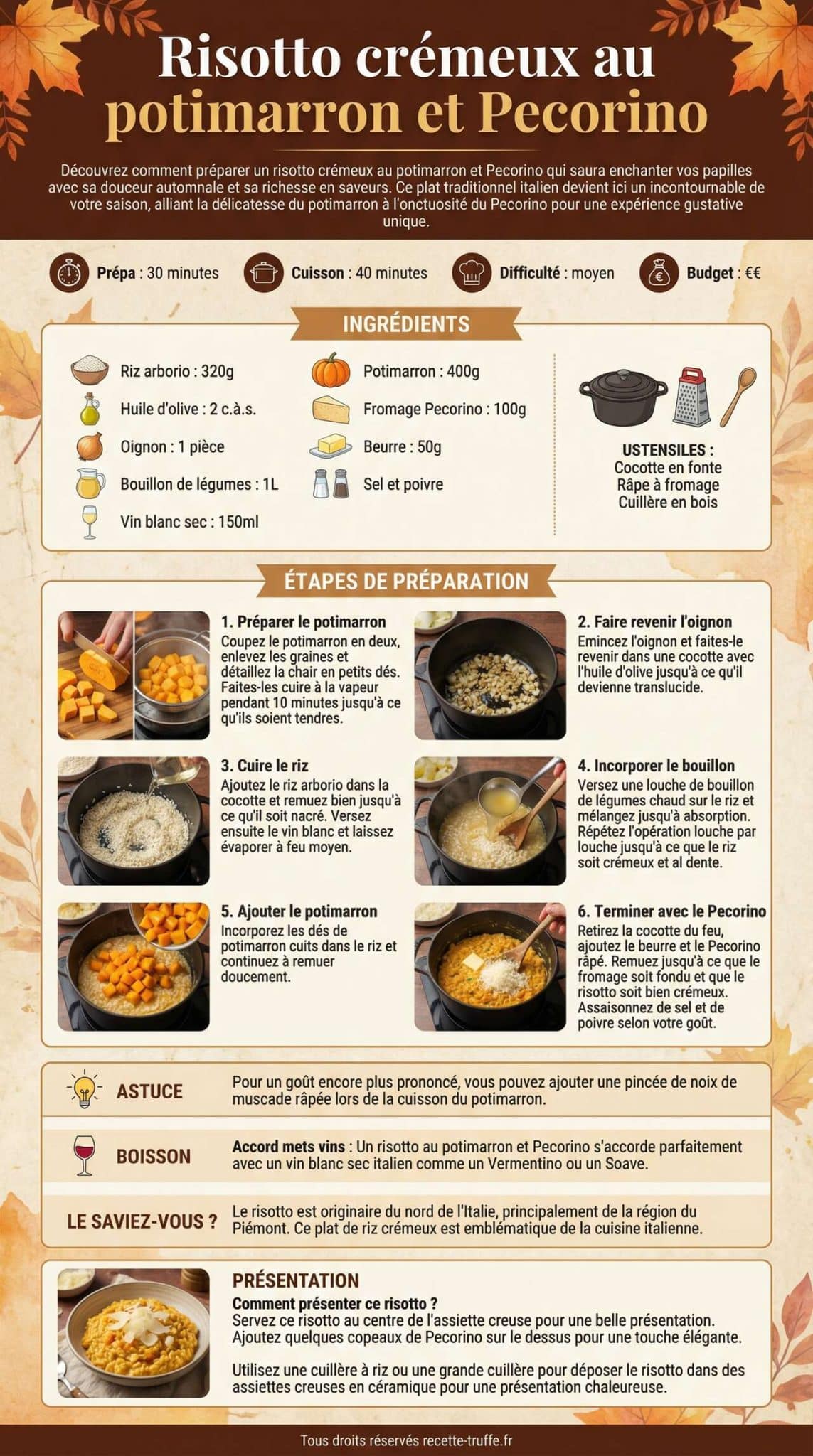 Fiche recette Risotto cr&eacute;meux au potimarron et Pecorino