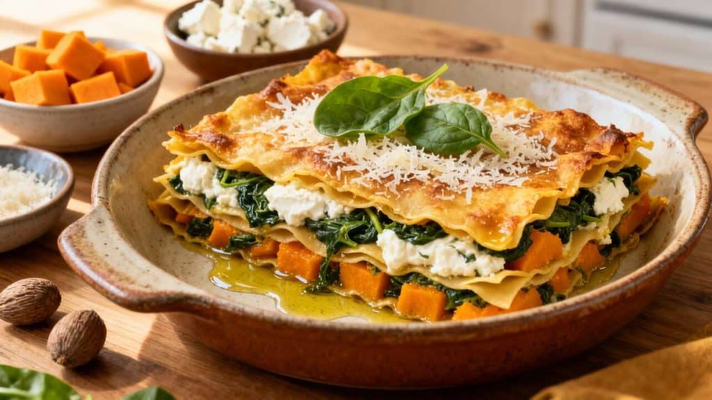 Lasagnes végétariennes : butternut, chèvre et épinard