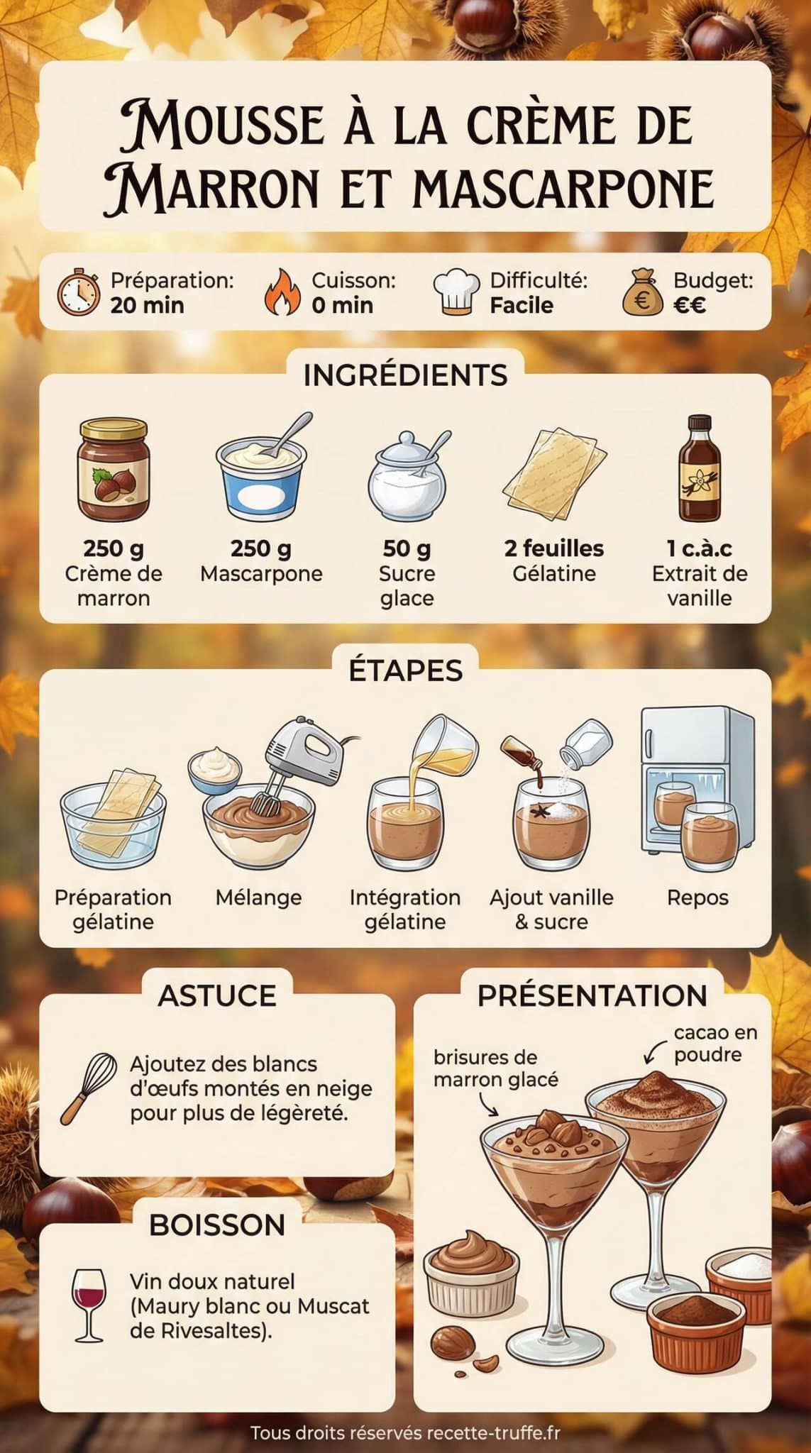 Fiche recette Mousse &agrave; la cr&egrave;me de marron et mascarpone : recette gourmande