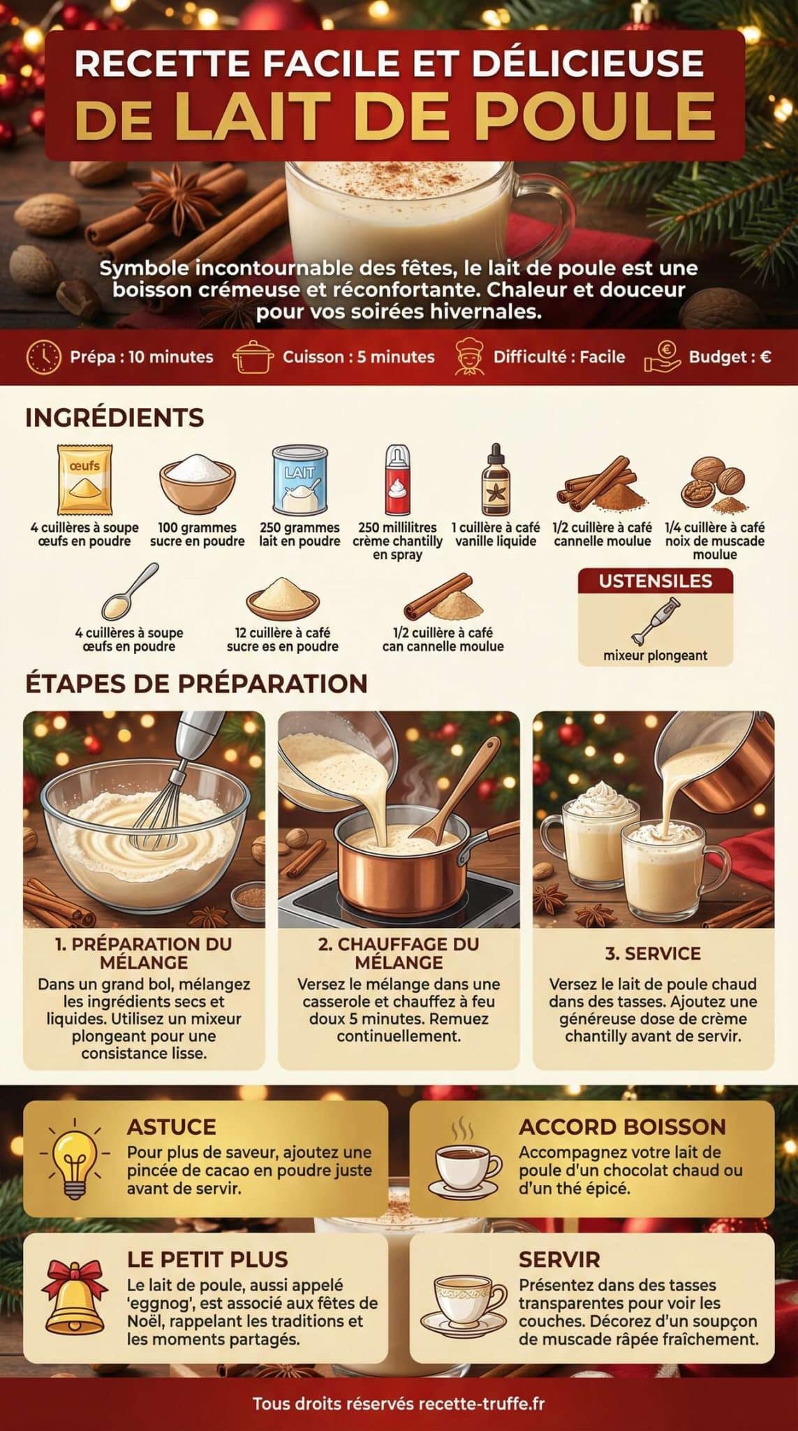 Fiche recette Recette facile et d&eacute;licieuse de lait de poule
