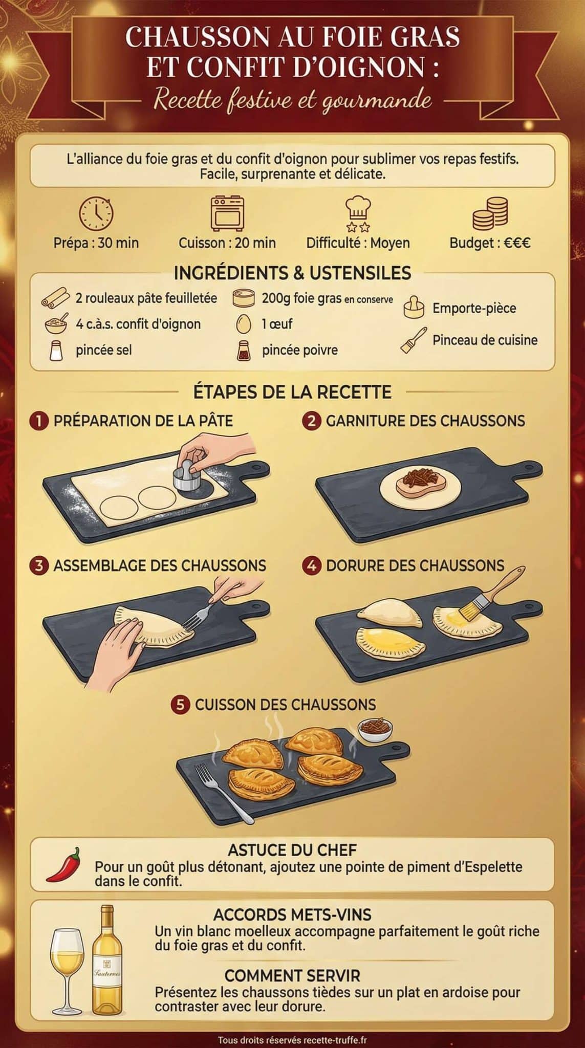 Fiche recette Chausson au foie gras et confit d'oignon : recette festive et gourmande