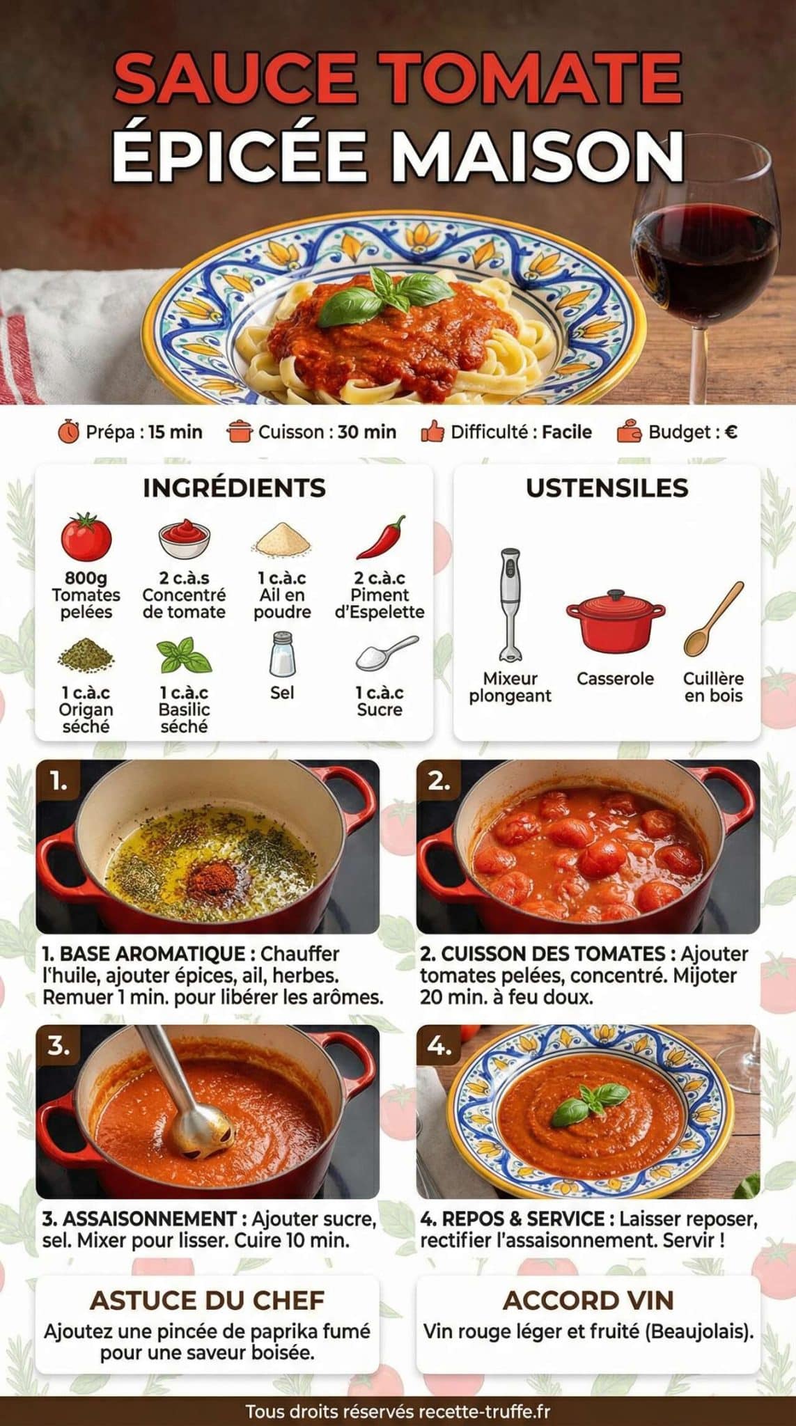 Fiche recette Recette de Sauce Tomate &Eacute;pic&eacute;e Maison